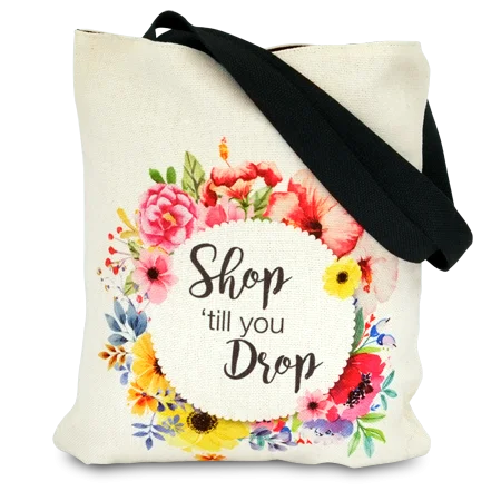 Small canvas tote bag with black handles, black inner lining, and small pocket. Suitable for custom sublimation printing on both sides.