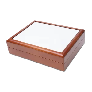 wood keepsake box with white panels for sublimation printing - in closed position